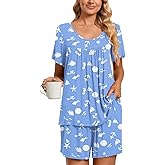 TAOHUADAO 2 Piece Women's Short Sleeve Pajama Sets, Lounge Sleepwear Ladies Pjs Sets with Pockets
