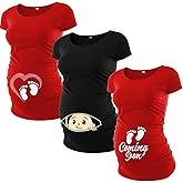Pack of 3 Maternity Shirts for Women - Casual Graphic Pregnancy Announcement Shirt for Mom to Be