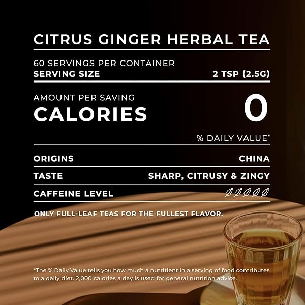 GYA TEA CO CITRUS GINGER HERBAL TEA LOOSE LEAF TEA – 5.29 OZ 70 CUPS DECAF TEA CITRUS GINGER TEA LOOSE LEAF – 100% PURE NATURAL LOOSE TEA LEAVES – 0 CALORIES SUGAR-FREE FRUIT TEA LEAVES LOOSE LEAF