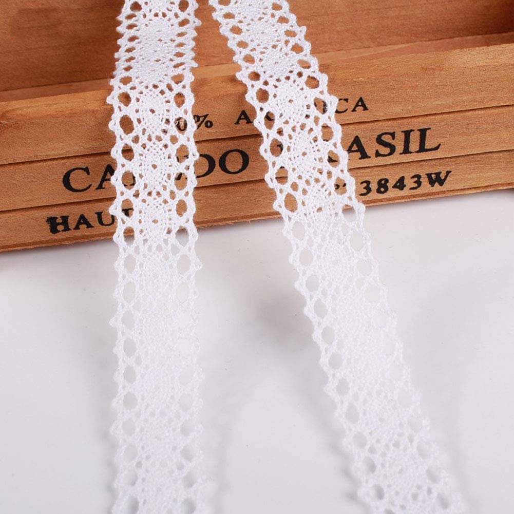 HERZWILD Cotton Lace Trim - 26m Vintage Decorative Lace Ribbon for Sewing, Craft, Wedding Decoration (White)