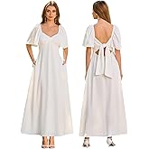 KUTUMAI Summer Maxi Dresses for Women 2025 V Neck Short Sleeve Bow Tie Flowy Long Formal Wedding Guest Dress with Pockets