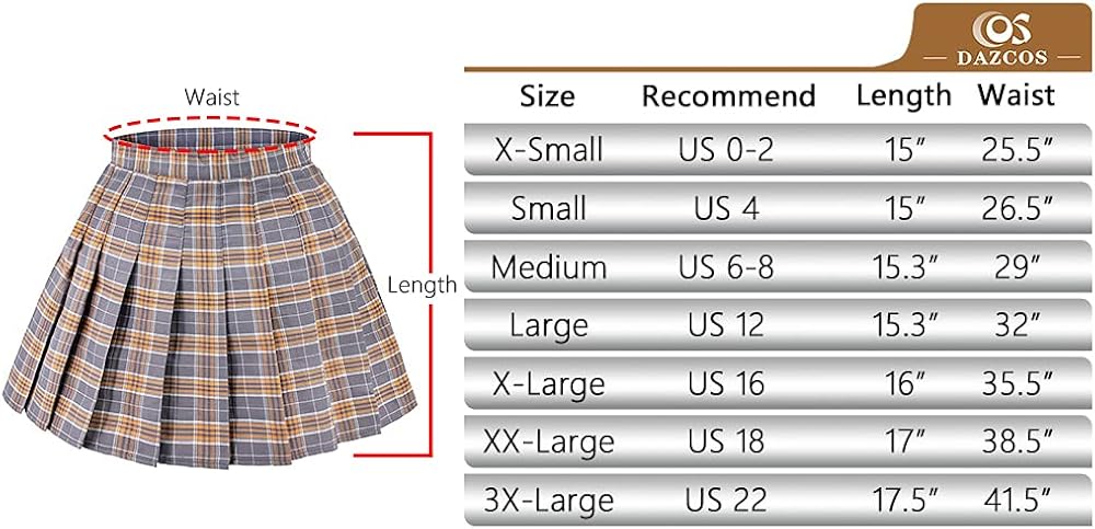 DAZCOS US Size 0-22 Plaid Skirt High Waist Japan School Skirts with Shorts for Women at  Women’s Clothing store