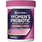 Doctor's Recipes Probiotics for Women, 100 Billion CFU 32 Strains, with Prebiotic, Enzymes & Cranberry, Shelf Stable, Delayed Release, 60 Caps