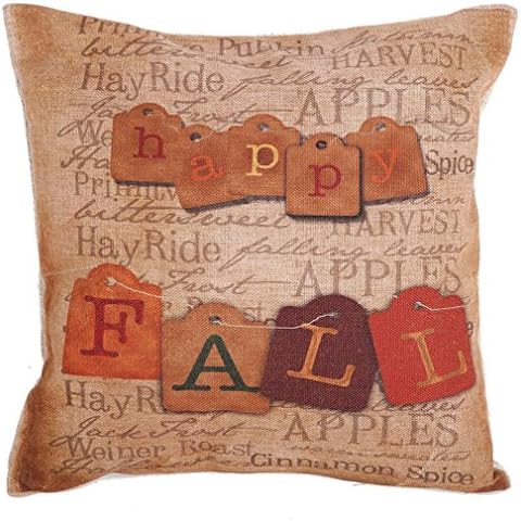 Throw Pillow Cover, Onker Cotton Linen Square Decorative Throw Pillow Case Cushion Cover 18" x 18" Happy Fall Vintage Letters Printed