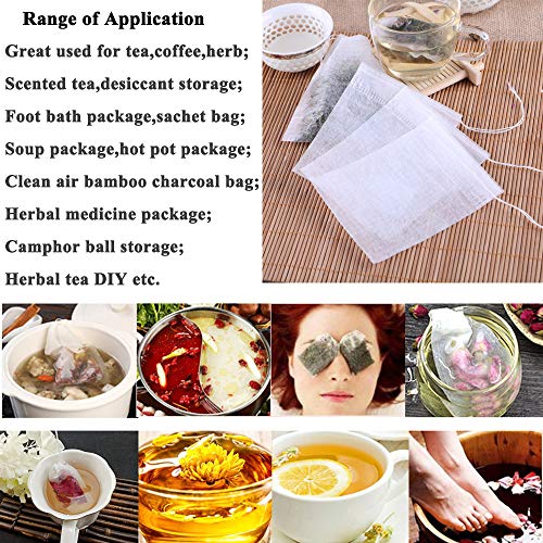 SONGZIMING 400 Pcs Tea Bags Disposable Empty Paper Draw String Tea Bags Loose Leaf Tea, Safe & Natural Material White(3.54 x 2.75 inches)