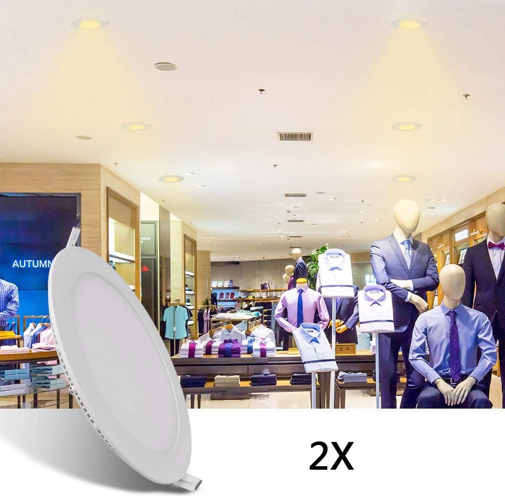 LED Recessed Ceiling Lights, 3W Round Panel Lights, 2 Pack, 3000K, 240lumen Ultra Slim LED Ceiling Lamp for Home Office Bedroom Washroom Kitchen Hallway Stairway (Warm White, 3W)