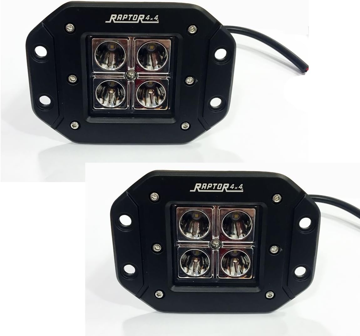Raptor 4x4 Tornado LED Pair Flush Fit Spotlights 16W Off Road Driving Flood Spot Combo Lamp 4.8"