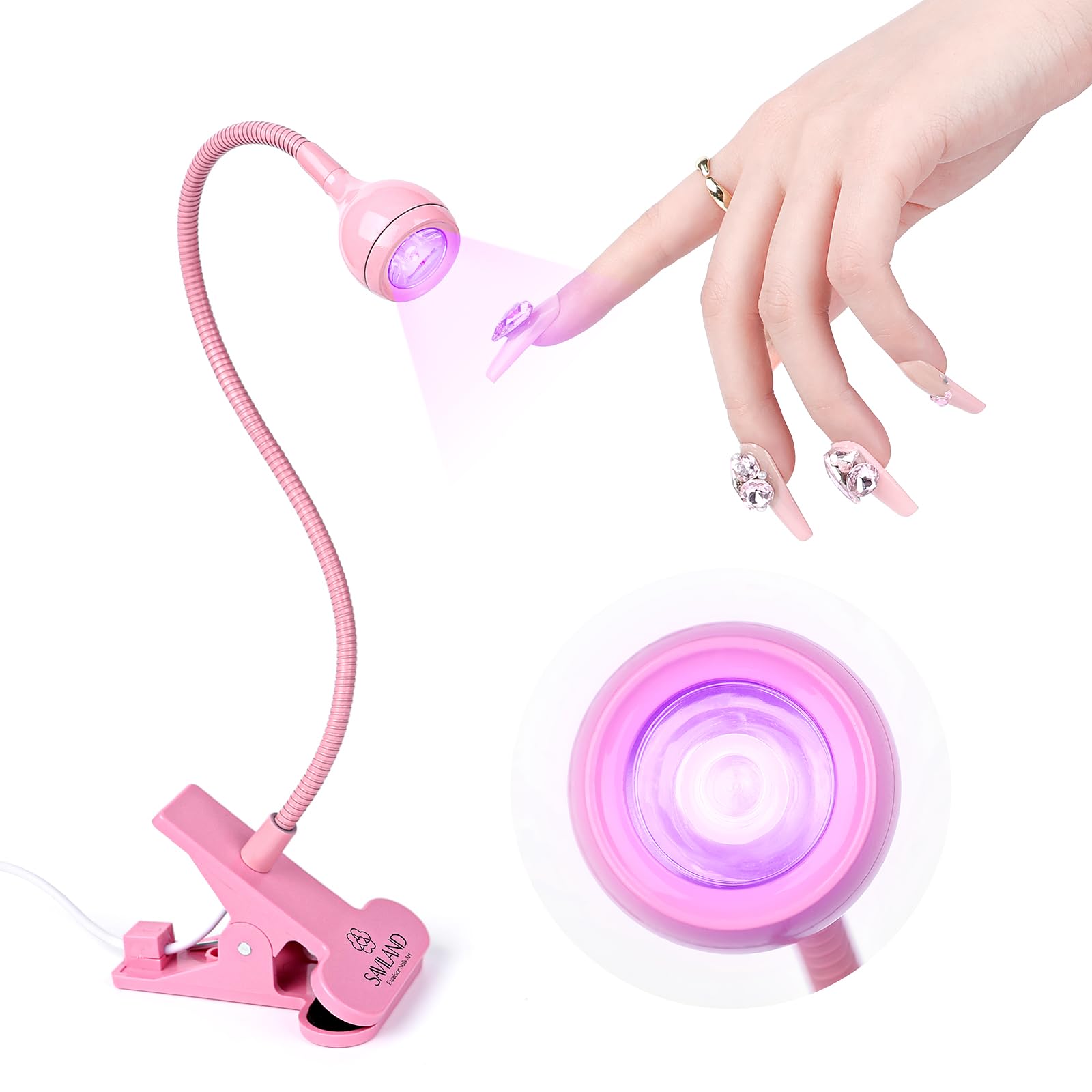 Saviland U V Nail Lamp – Mini PINK Lights LED Mini Nail Lamp with Securing Clip Rotatable Nail Dryer Nail Art LED U V Light for Nails (3W) for Curing Gel Polish U V Nail Gels Manicure, Gift for women