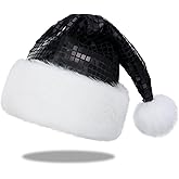 JKSVE Sequin Santa Hat for Adults Christmas, Sparkly New Year Party Hat with Glitter, Holiday Headwear Costume Accessories