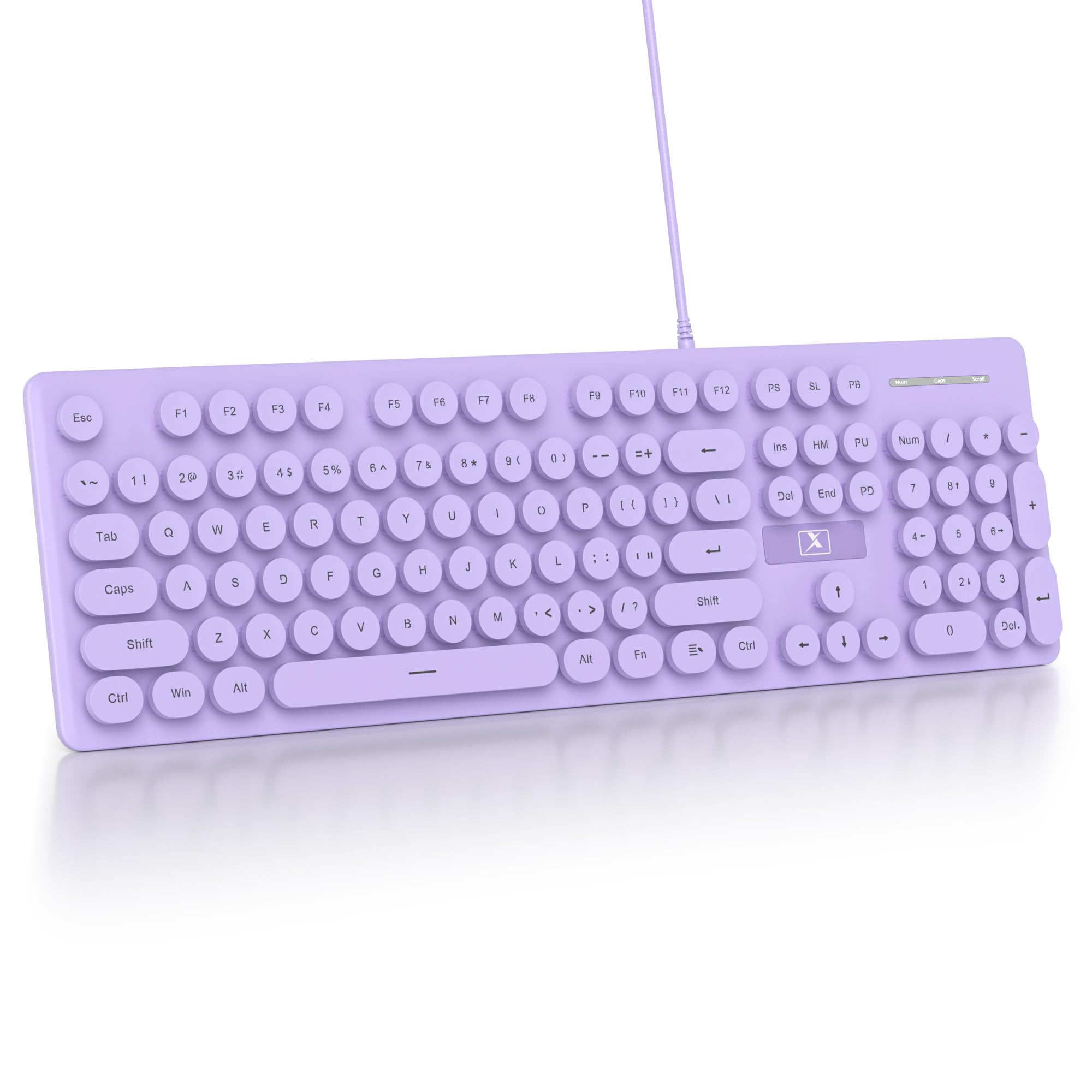 Photo 1 of iRoboosta Quiet Keyboard Wired Membrane Keyboard Purple, Full Size 104 Keys Typewriter Key Board with Number Pad, White LED Backlit, Round Keycaps, Cute Computer Keyboards (Purple)