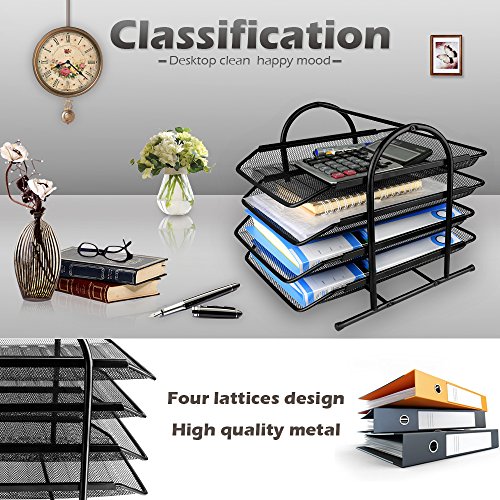 image for Paper Desk Tray Organizer, AOFU Mesh Desktop, File Tray, 4 Tiers Black
