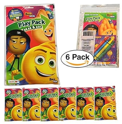 6 Pack The Emoji Movie, Grab n Go Play pack Includes 25 stickers and 4 crayons & 24 page Activity / Coloring book for the Ultimate Party favors