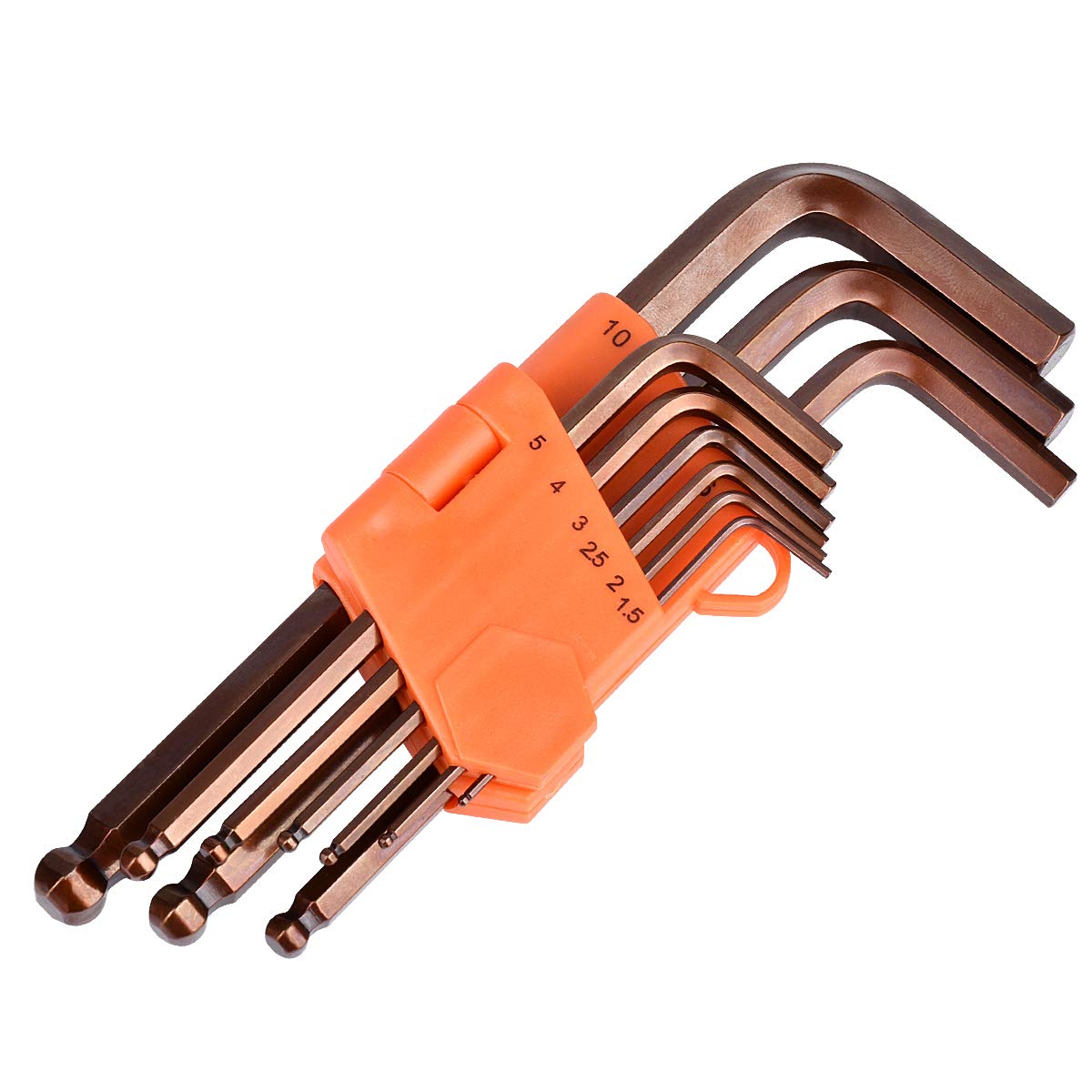 KATUR Long Arm Ball End Hex Key Wrench Set, 9PCS Metric Long Arm Ball End Hex Key Set Tools for Automotive Household Projects Lawn Equipment and Engine Repairs 1.5/2/2.5/3/4/5/6/8/10mm (Ball)