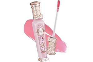 Flower Knows Violet Strawberry Rococo Glowy Lip Gloss,Moisturizing Baby Pink Plumping Lip Oil,Hydrating Lip Tint for Girls&Women,Vegan & Cruelty-Free,0.12 Fl Oz(G01 Strawberry Macaron)