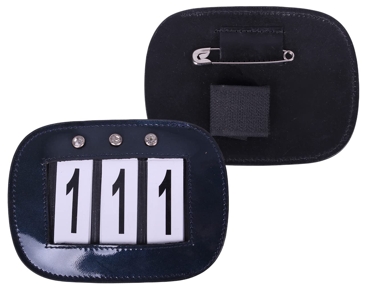 Equipride Bling Leather Bridle Number Holders Crystals for Dressage Showing Comps SET OF 2 (Navy)