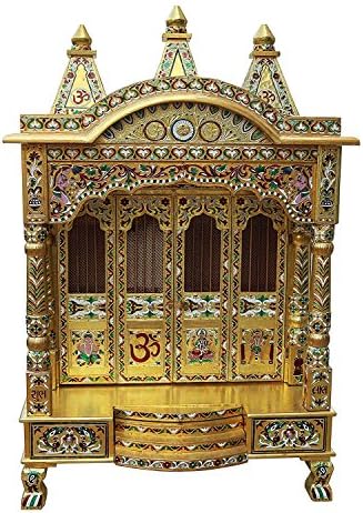 J M JEWELSJ M JEWELS Tammana Handmade Golden Minakari Meena Puja Pooja Mandir Hindu Temple 24โW X 18โD X 41.5โ H