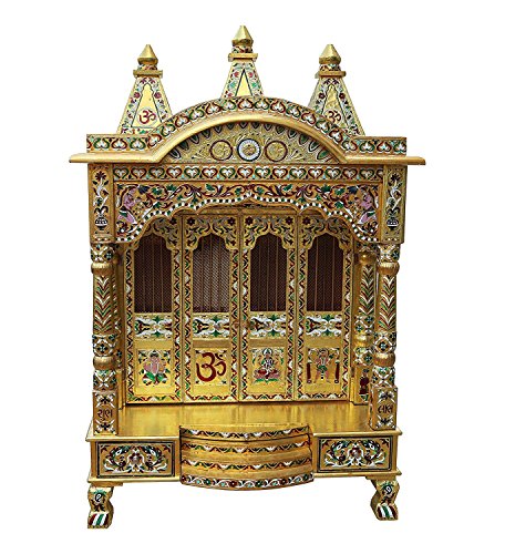 J M JEWELSJ M JEWELS Tammana Handmade Golden Minakari Meena Puja Pooja Mandir Hindu Temple 24”W X 18”D X 41.5” H