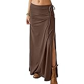 ANRABESS Womens Maxi Skirts High Waisted 2026 Summer Boho Floral Beach Flowy Side Slit Long Skirt with Adjustable Drawstring