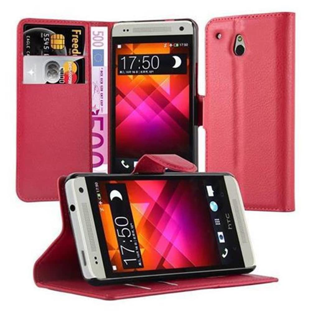 cadorabo Book Case works with HTC ONE M4 MINI in CANDY APPLE RED - with Magnetic Closure, Stand Function and Card Slot - Wallet Etui Cover Pouch PU Leather Flip