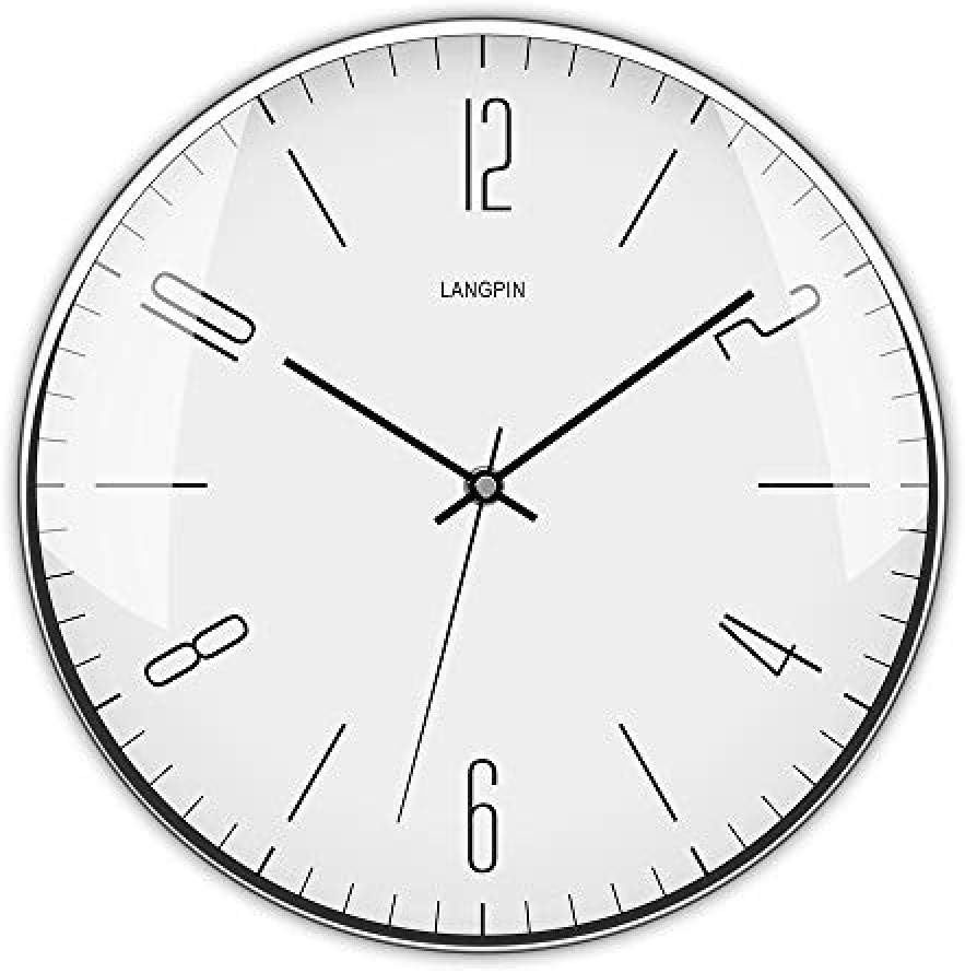 aimeishi LANGPIN mute non-blocking modern quartz wall clock 35 56 cm - Battery powered digital silent sweeping office decorative clock Chrome metal frame glass cover 903@903-1
