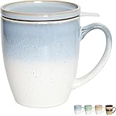 Bosmarlin Ceramic Tea Cup with Infuser and Lid, 16 Oz, 4 Color to Choose Dishwasher and Microwave Safe, Gradient Color Glaze, Steeping Tea Mug with Strainer (Blue)