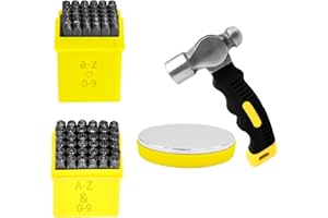 TIALERO 76Pcs Metal Stamping Kit, 1/4"(6mm) Font Uppercase And1/8"(3mm) Lowercase Letter and Number Punches, Steel Block, Metal Stamping Hammer(74Pcs 6mm+ 3mm)