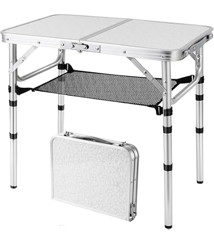 Table de camping pliante réglable en hauteur de 40 à 60 cm, table de camping portable avec rangement pour randonnée, intérieur et extérieur, pliable avec sac de transport pour pique-nique (noir