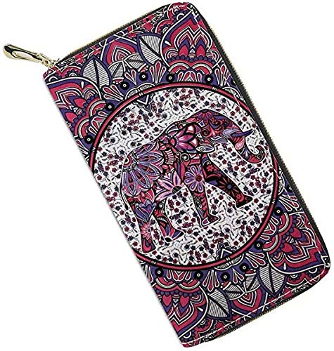 chaqlin Boho Style Elephant Print Leather Wallet for Womens Ladies Fashion Party Totebags Money Bags Travel Phone Slim Credit Card Holder Purse