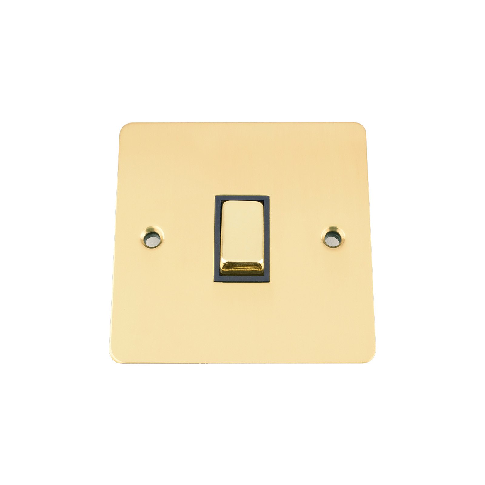 A5 Single Light Switch 1 Gang - Polished Brass Flat - Black - Metal Rocker Switch - 1 Gang 2 Way 10 Amp