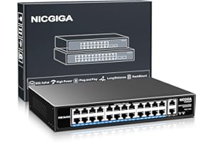 24 Port PoE Switch Unmanaged, 24 Port PoE+@400W, 2 Gigabit Uplink Ports, NICGIGA 26 Port Network Power Over Ethernet Switch, 