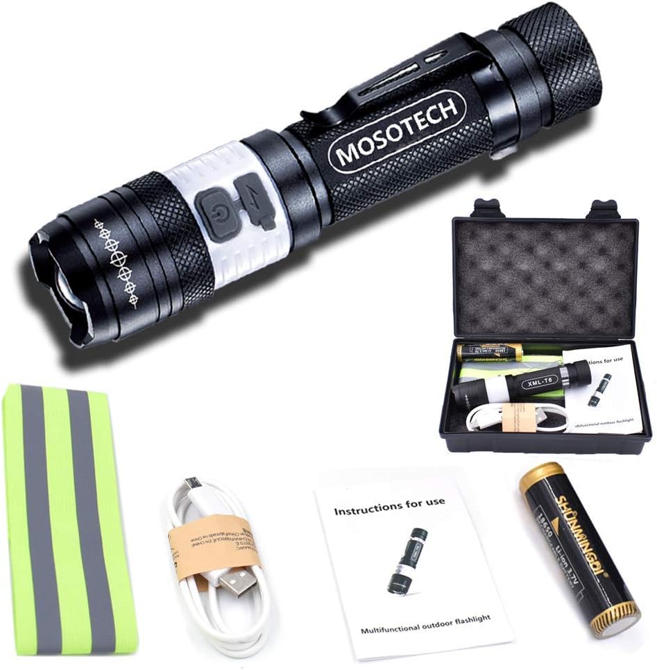 USB Rechargeable LED Flashlight - with COB Light, 600 High Lumen, Zoomable, 6 Modes, IP65 Waterproof, Perfect for Daily Use