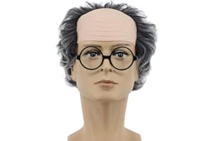 yuehong Short Gray Curly Wig Receding Hairline Wig Old Men Wig Fluffy Bald Head Wig Synthetic Costumes Cosplay Wigs (Gray)