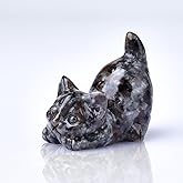 WUYOUSHI Natural Flame Stone Cat Decor Statue Crystals and Healing Stones Cat Figurine Polished Gemstones ​Bedroom Office Desk Home Decoration A Lucky Decoration for Cat Lover
