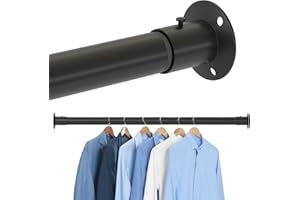 MANXRKUI Closet Rod, 25 to 90 inch Adjustable Closet Rods for Hanging Clothes Heavy Duty Closet Hanging Rod, Expandable Closet Poles for Hanging Clothes, Metal Clothing Closet Rods, Black