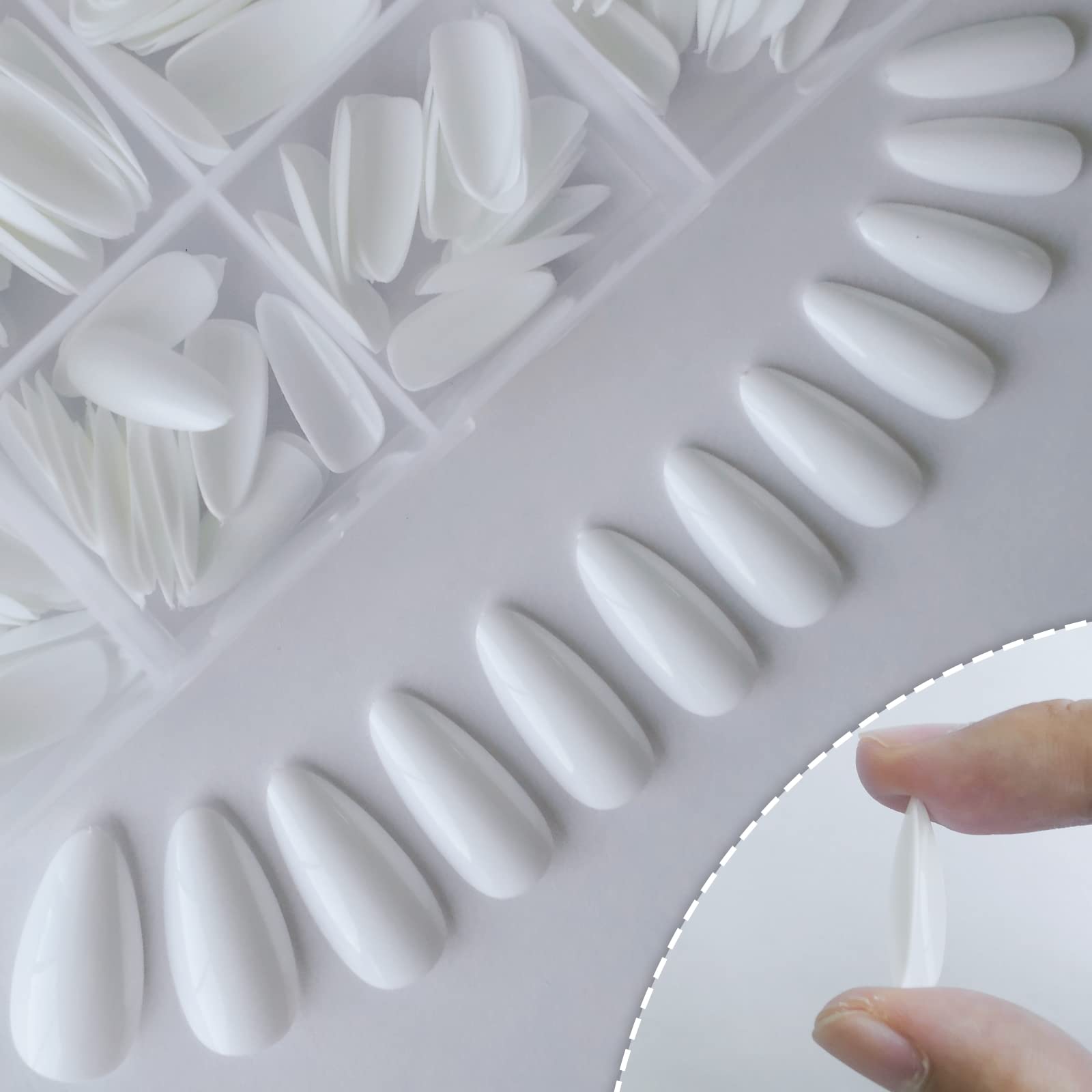 LoveOurHome 240pc Short Almond White Press on Nails Colored Fake Nail Tips Full Cover Artificial Fingernail French Stiletto Manicure with Adhesive Tabs for Women Girls Kids - Image 5