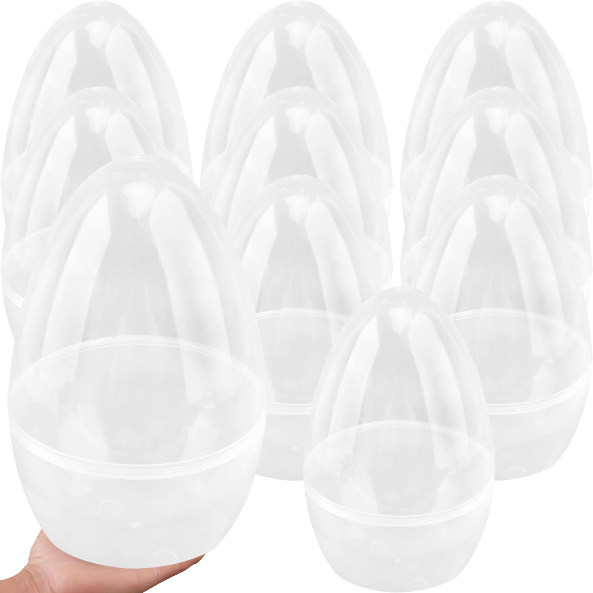 Photo 1 of Octaday 6 Pcs 10 Inch Giant Plastic Easter Eggs Jumbo Fillable Transparent White Empty Easter Eggs for Easter Basket Stuffers Party Supplies