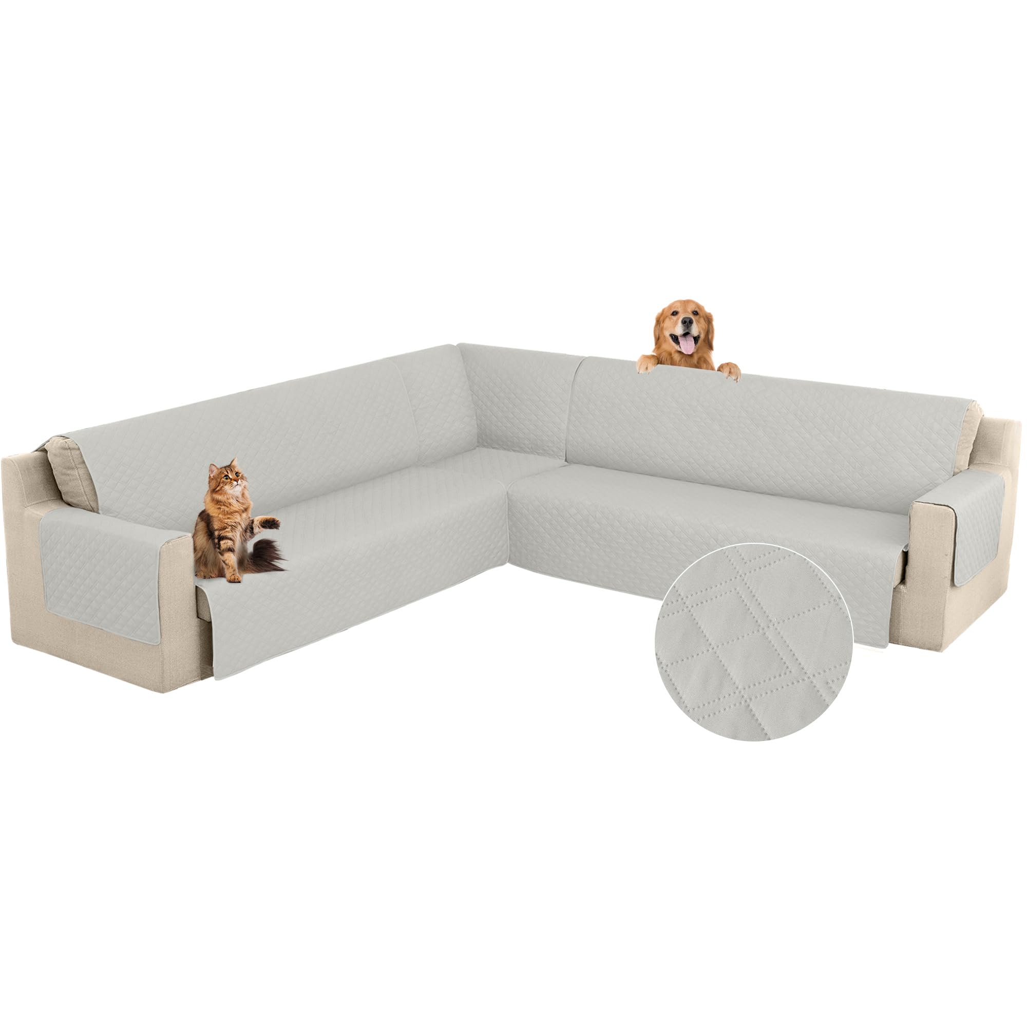 Photo 1 of Arfntevss Corner Sectional Couch Covers for Sectional Sofa L Shaped Sofa Cover Washable Quilted Sofa Slipcover Non Slip U Shape Couch Cover Pet Dog Furniture Protector (Light Grey, XX-Large)