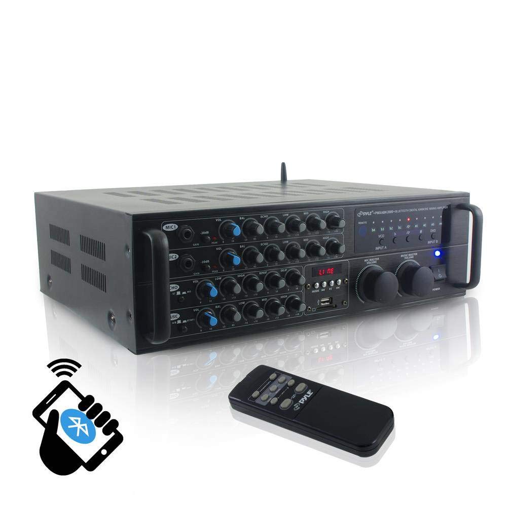 Photo 1 of Pyle PMXAKB2000 - 2000 Watts (1000W + 1000W at 4 Ohms) DJ Karaoke Mixer and Amplifier with Built-in Bluetooth - 2 Microphone Inputs with Effects and EQ