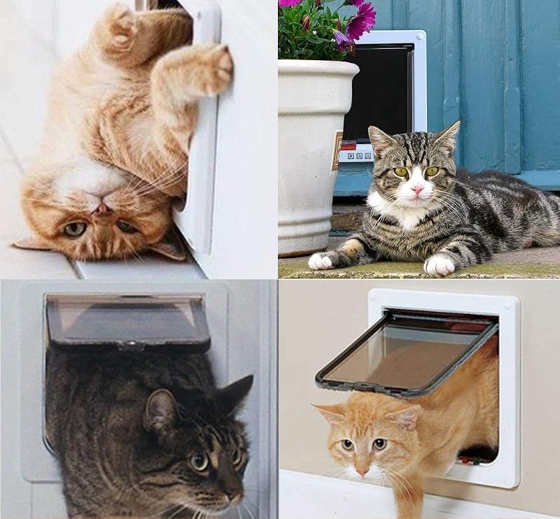 Puerta para Gato con Cierre magnético de 4 vías, Puerta para Mascotas para Gatos y Perros pequeños, Puerta para Gatos con túnel XL Blanco 20 x 22 x 5.5 cm