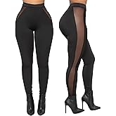 Atyfuniby Womens Leggings High Waisted - Sexy Skinny Mesh See Through Pants Party Clubwear
