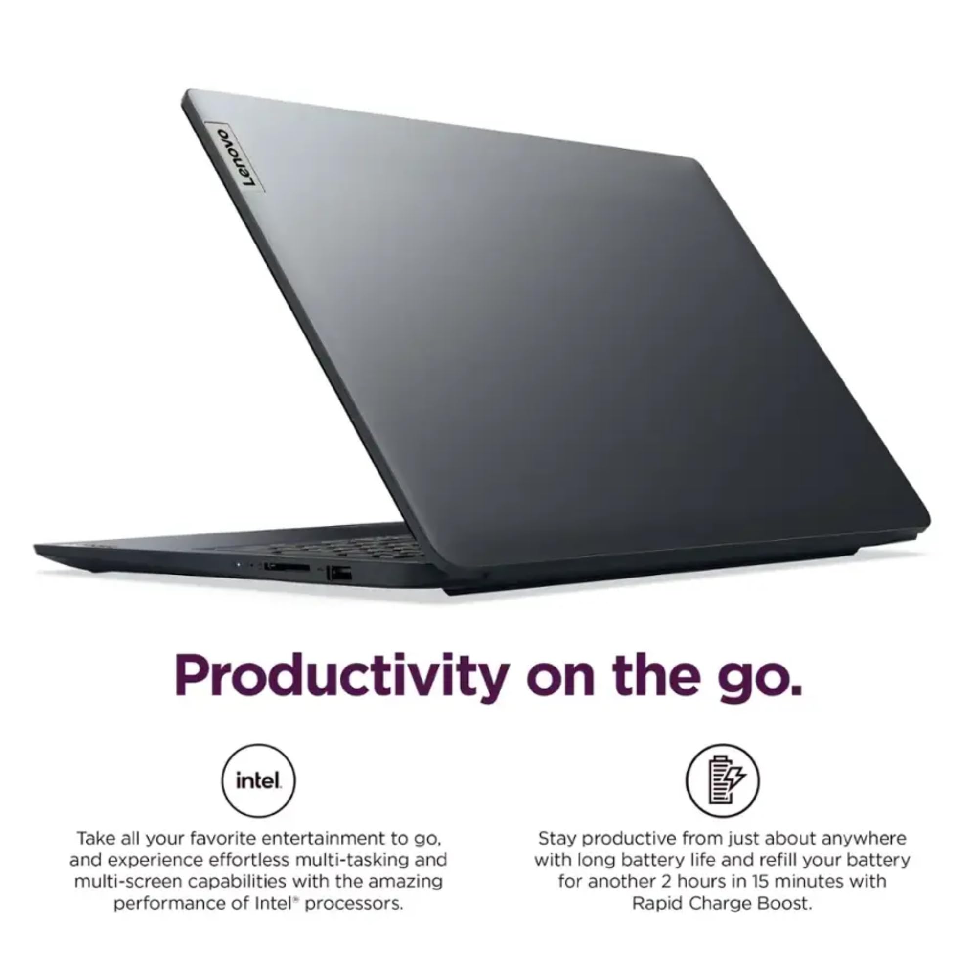 Lenovo IdeaPad 1i Laptop with Microsoft 365 Home and Business • 12GB RAM • 1TB Cloud Storage and 256GB SSD • Intel Core • 15 Anti-Glare Screen • WiFi-6 • 11HR Battery • Windows 11 • w/o Earbuds
