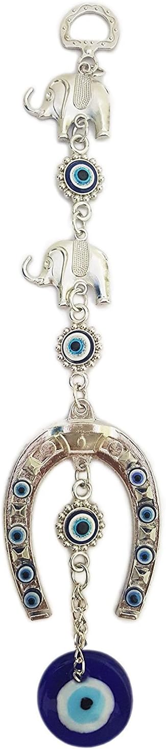 Evil Eye Horseshoe And Elephant Good Luck Charm Hanging