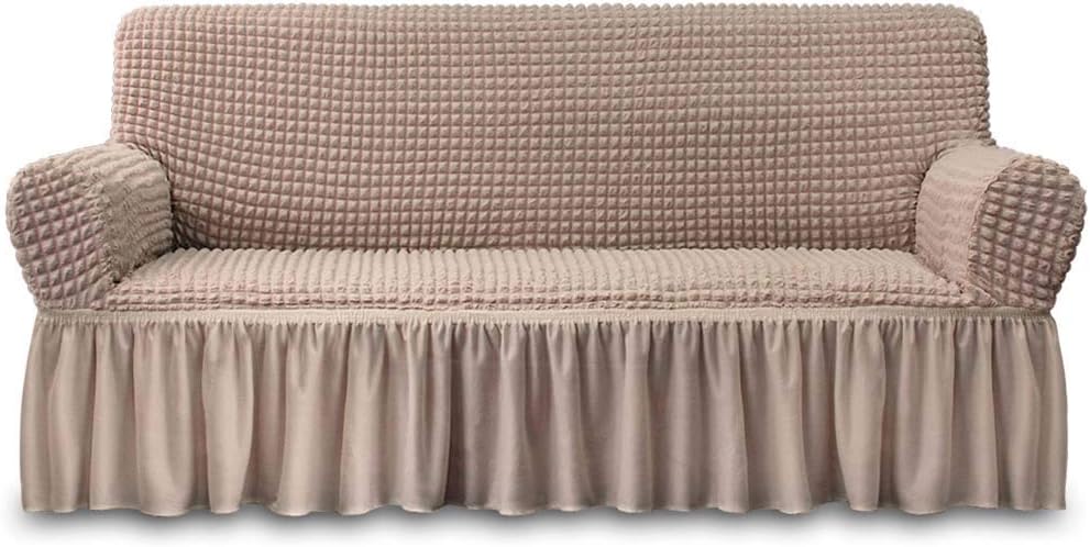 Slipcovers - NICEEC Sofa Slipcover Khaki Sofa Cover 1 Piece Easy Fitted Sofa Couch Cover Universal High Stretch Durable Furniture Protector with Skirt Country Style (3 Seater Khaki)