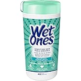 Wet Ones Sensitive Skin Hand Wipes, Unscented, Alcohol-Free Wet Wipes, 40 Count Canister
