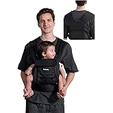 BABELIO Baby Carrier Newborn to Toddler, Wide Shoulder Straps Ergonomic Lightweight Infant Carrier for 7-45lbs, with Head Support, Hands-Free, Black