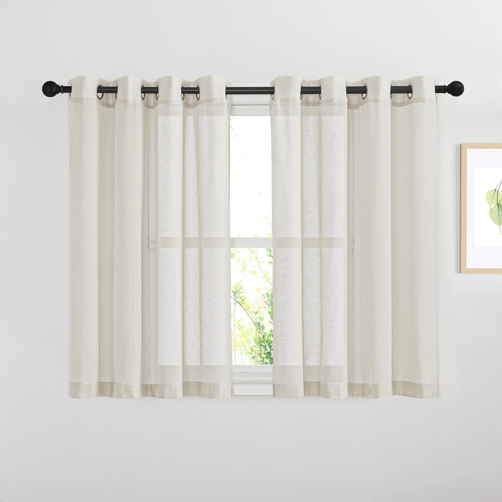 Photo 1 of NICETOWN Kitchen Curtains Linen Burlap Drapes for Bedroom, Grommet Top Semi Sheer Privacy Window Treatment Light Filtering for Living Room, Natural, W52 x L45, Set of 2
