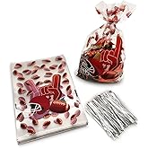BASHOUT 100 Piece Football Party Favor Bags - Cellophane Candy Treat Bags for Football Theme Party - With Twist Ties
