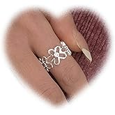 Eviarli Boho Silver Flower Ring Hollow Flower Knuckle Ring Cz Flower Stacking Ring Dot Crystal Finger Ring Adjustable Open Ring Jewelry for Women