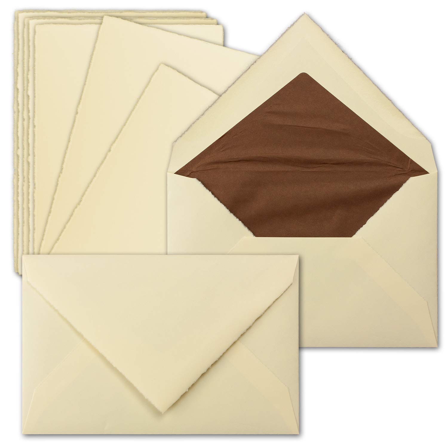 FarbenFroh by GUSTAV NEUSER 15 sets of vintage single cards & envelopes, approx. B6, handmade paper, 11.3 x 17.5 cm, ivory - without fold - Zerkall-Bütten