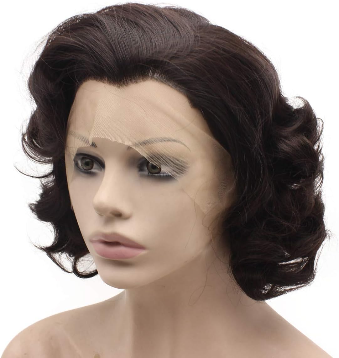 Short Curly Dark Brown Mix Stylish Lace Front Wig - Image 3
